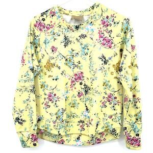 Elie Tahari Size XS Long-Sleeve‎ Crewneck Pullover Yellow Pink Blue Floral Print